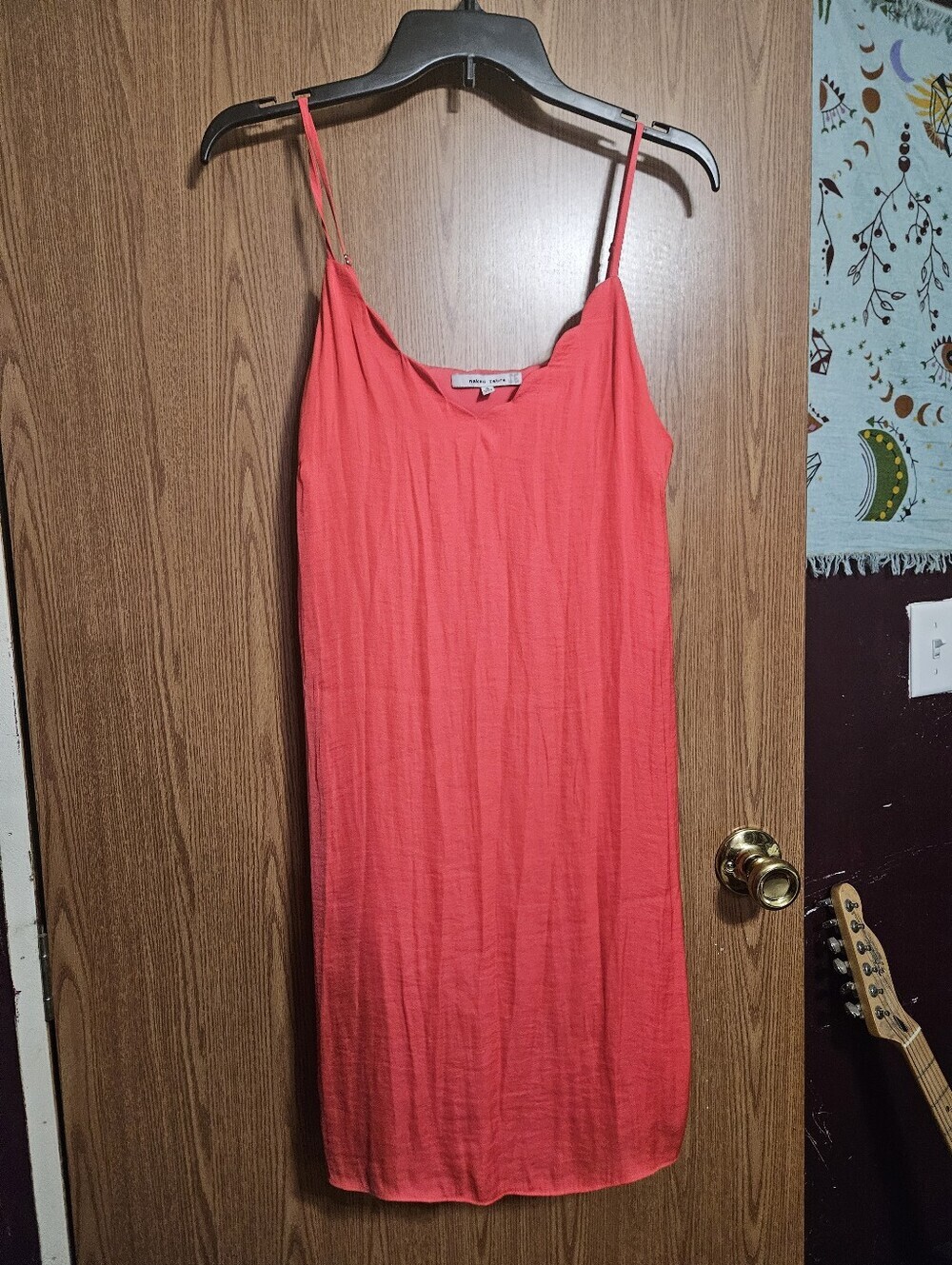 Naked Zebra Coral Scallop Trim Satin Mini Dress Coral Short Size Small!